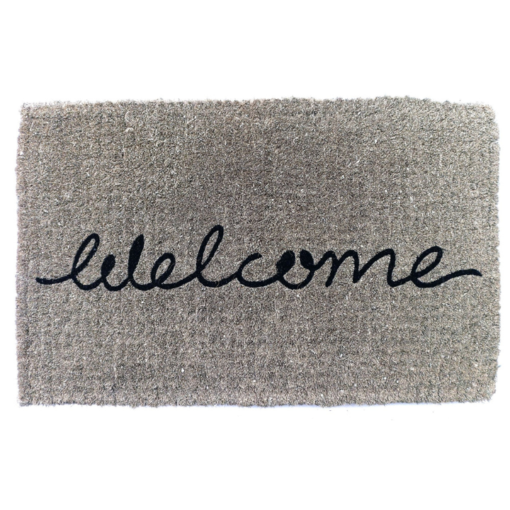 Grey Cursive 100% Coir Long Welcome Doormat - Doormats Fab Habitat