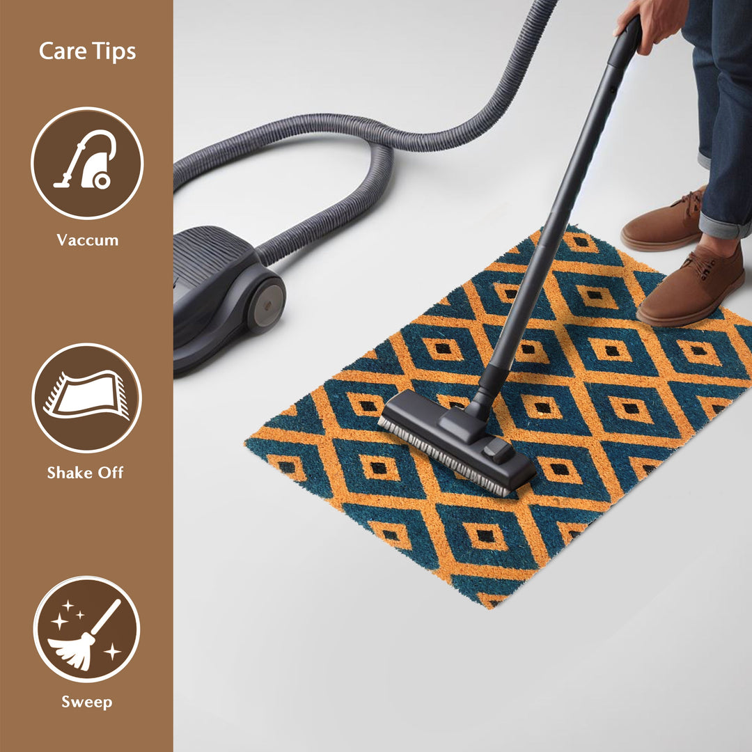 Kimberley Blue Diamond PVC Backed Long Coir Doormat - Doormats Fab Habitat