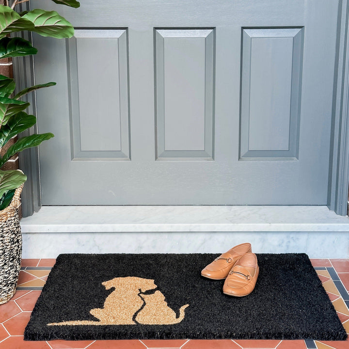 Buddies Black and Natural pvc backed coir doormat - Doormats Fab Habitat