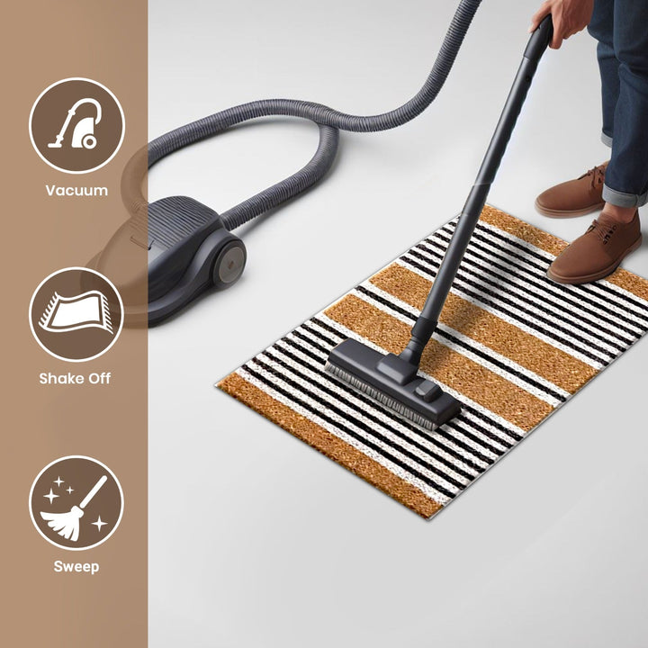 Nui Striped Coastal Coir Extra Long Front Door Mat - Doormats Fab Habitat