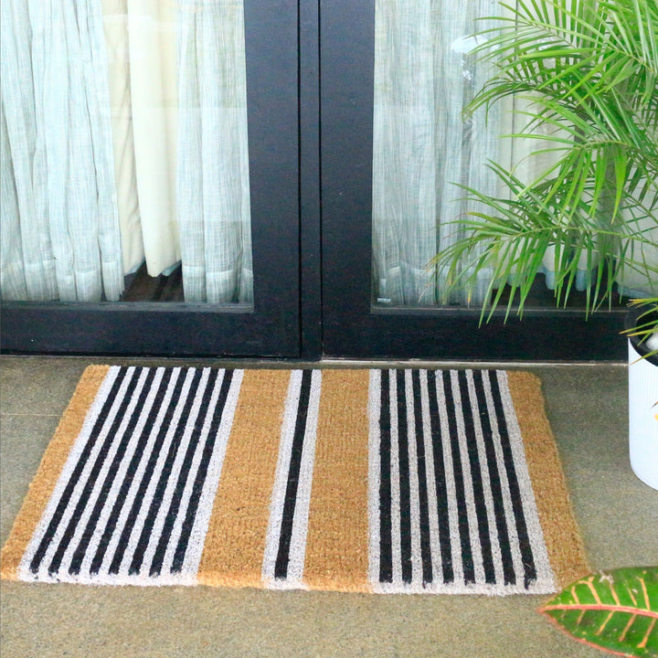 Nui Striped Coastal Coir Extra Long Front Door Mat - Doormats Fab Habitat