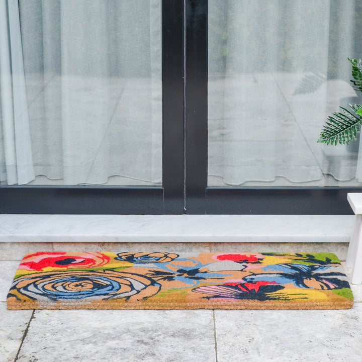 Watercolour Floral Thick Long Coir Doormat for Home - Doormats Fab Habitat