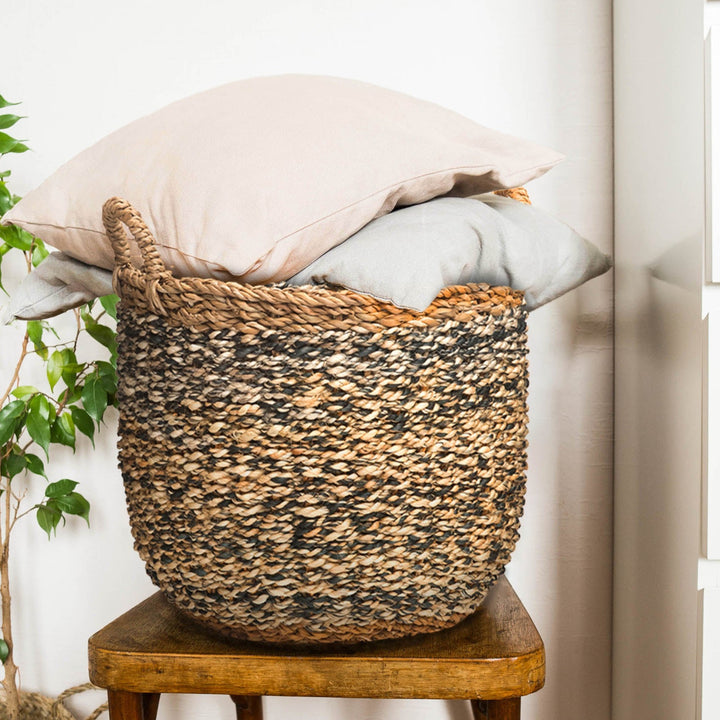 Set of 3 Ebony Handmade Grey Seagrass and Jute Storage Baskets & Planters with Handles - Fab Habitat , Storage Baskets, [product_size],