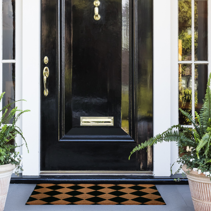 Diamond Pattern Black and Natural PVC Backed Doormat - Doormats Fab Habitat