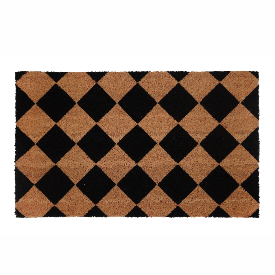 Diamond Pattern Black and Natural PVC Backed Doormat - Doormats Fab Habitat