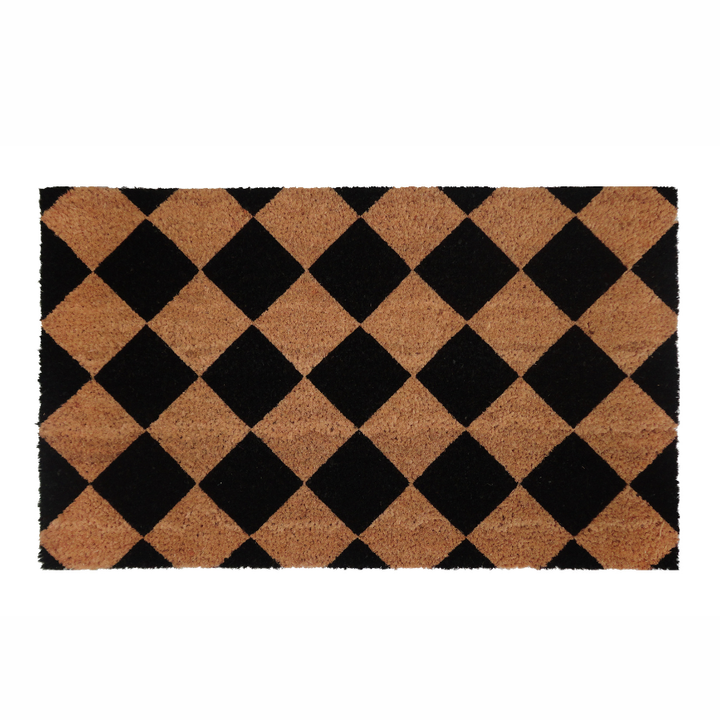 Diamond Pattern Black and Natural PVC Backed Doormat - Doormats Fab Habitat