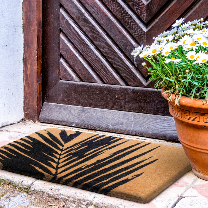 45x75 cm Fern Botanical Natural and Black Thick Coir Doormat - Fab Habitat , Doormats, [product_size],