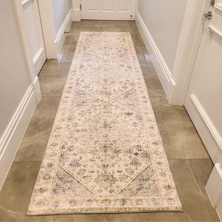 Buy Santiago Grey Machine Washable Long Hall Runner Online