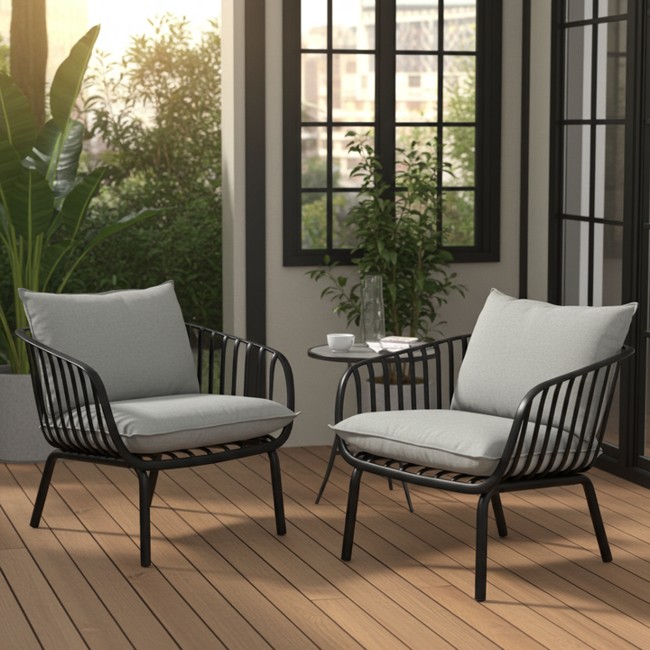 Owen Black Outdoor Chair with Grey Cushion - Set of 2