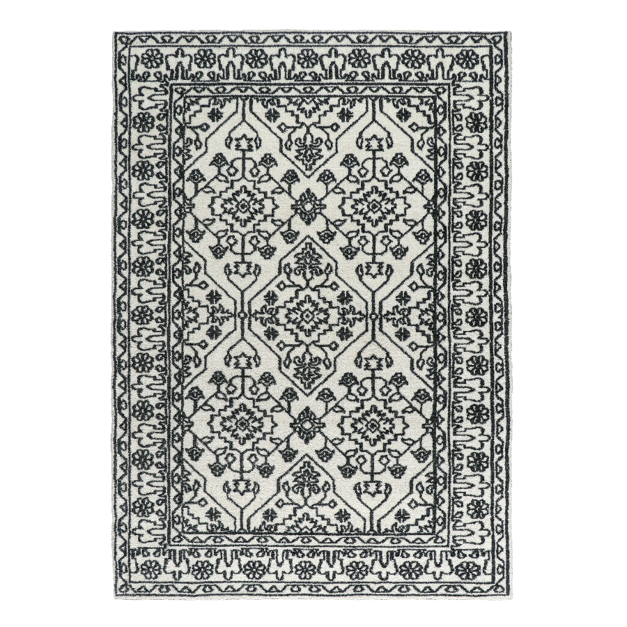 Neel Ivory and Black 100% Wool Rug