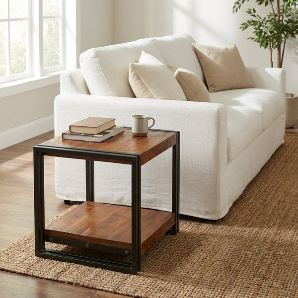 Astra 2 Shelves Mango Wood Industrial Side Table