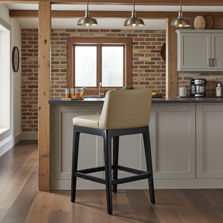 Brasov Leather Upholstered Barstool with Backrest