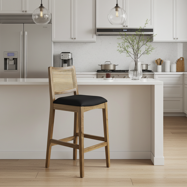 Byron Natural Wooden Barstool with Black Cushioned Seat