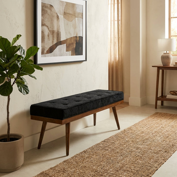 Capella 2 Seater Charcoal Upholstered Entryway Cushioned Bench Seat - 120 Cm