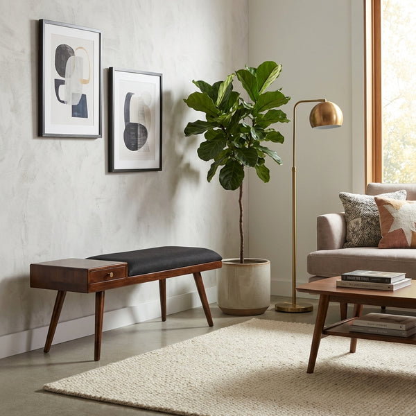 Castor Charcoal Fabric & Wood Seating Entryway Bench with Drawer - 100 cm