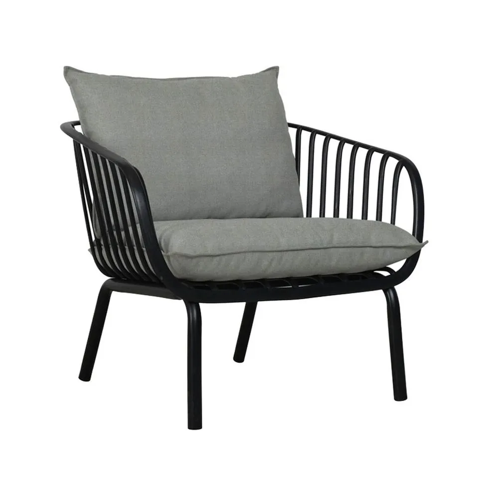 Owen Black Outdoor Chair with Grey Cushion - Set of 2
