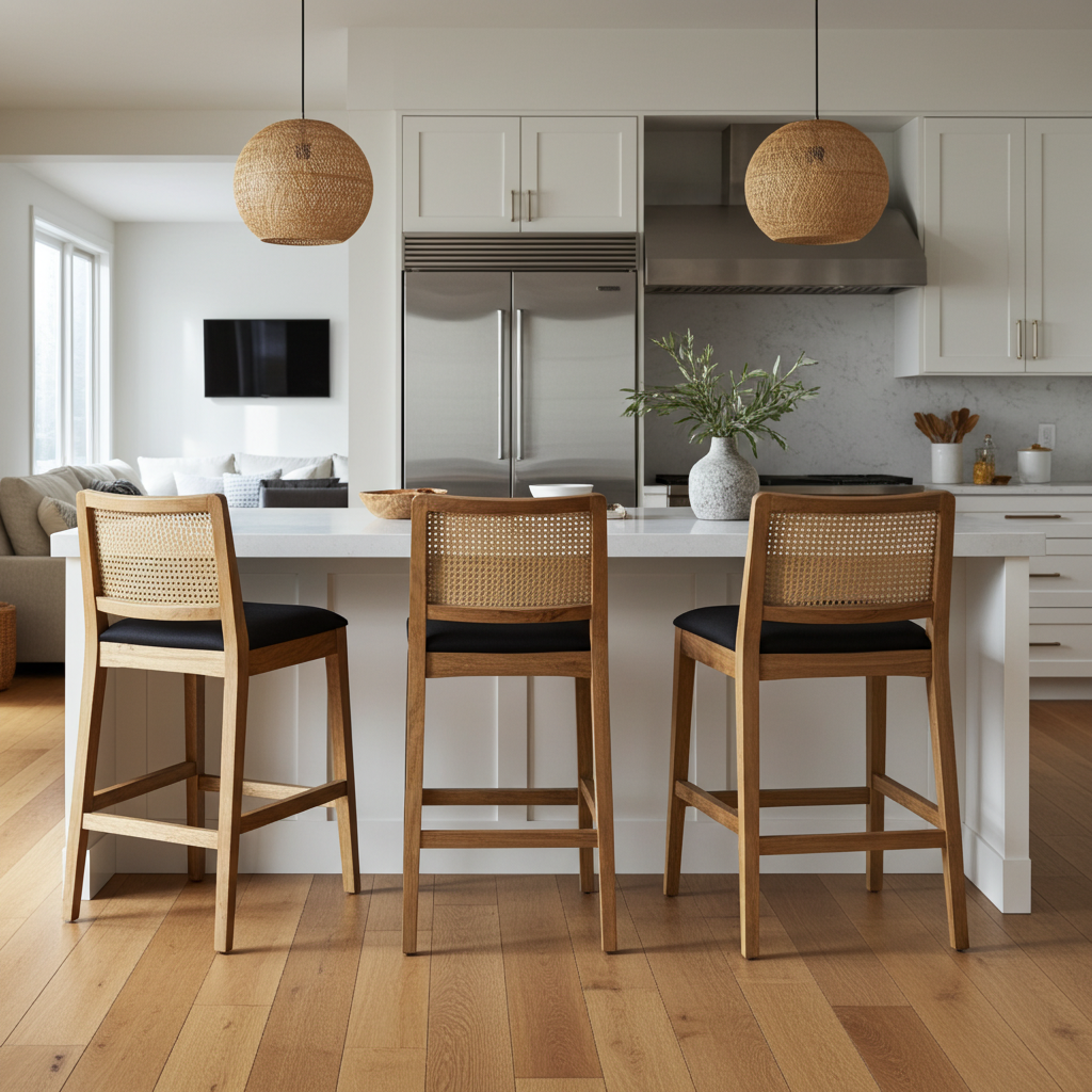 Byron Natural Wooden Barstool with Black Cushioned Seat