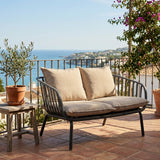 Owen Black Modern Outdoor 2-Seater Sofa with Warm Grey Cushion