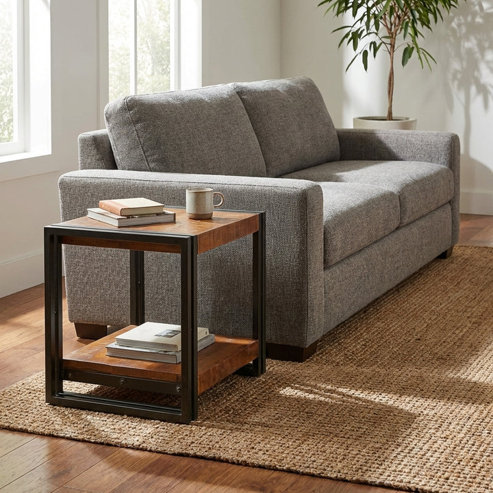 Astra 2 Shelves Mango Wood Industrial Side Table