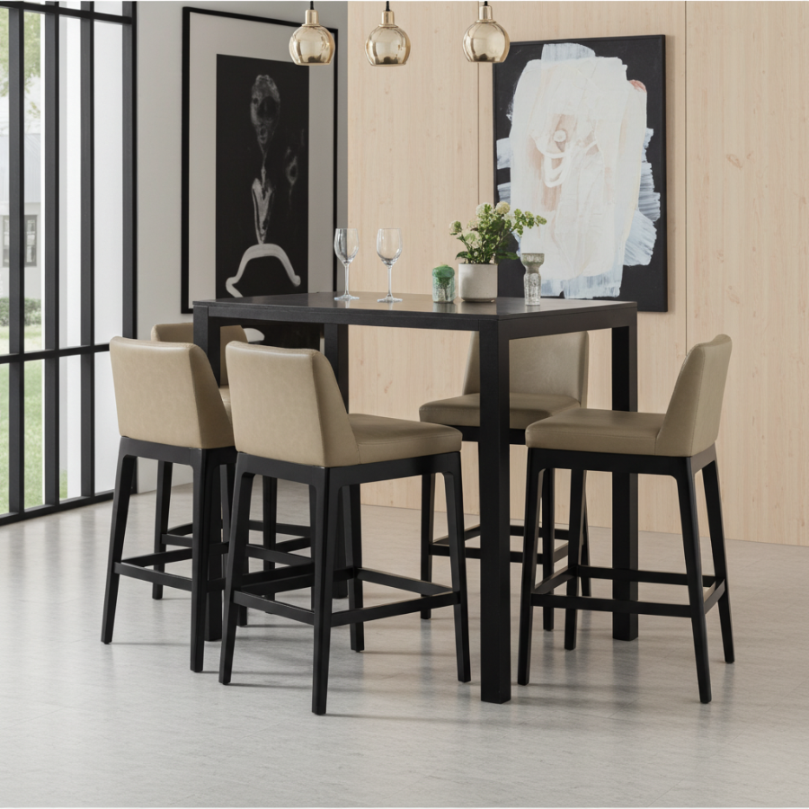 Brasov Leather Upholstered Barstool with Backrest