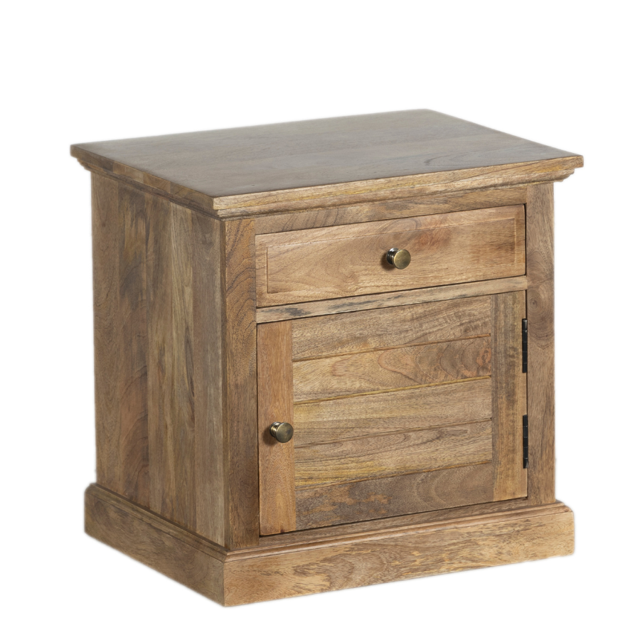 Top view of Clovelly natural wooden side table – boho rattan drawer – buy bedside table online in Australia