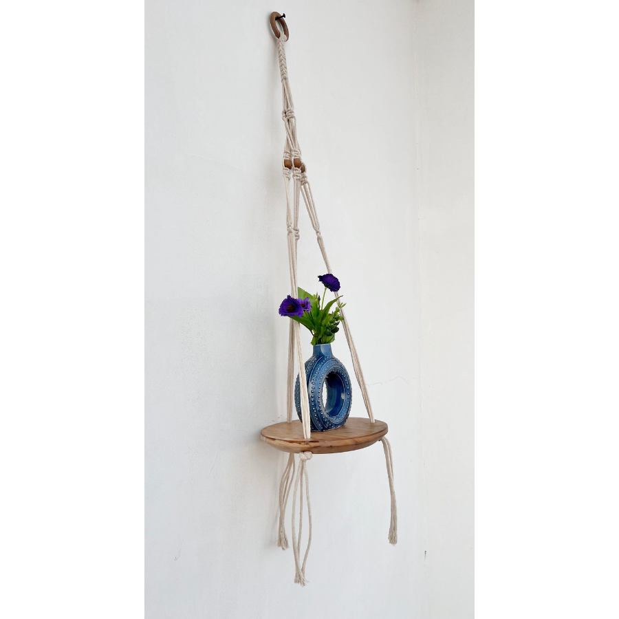 Lho macrame wall shelf 1 tier with wooden base – Buy online in Australia