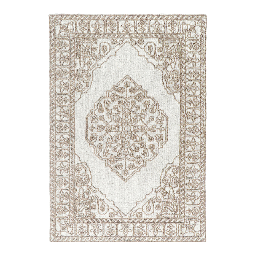 Vidhi Ivory and Beige 100% Wool Rug