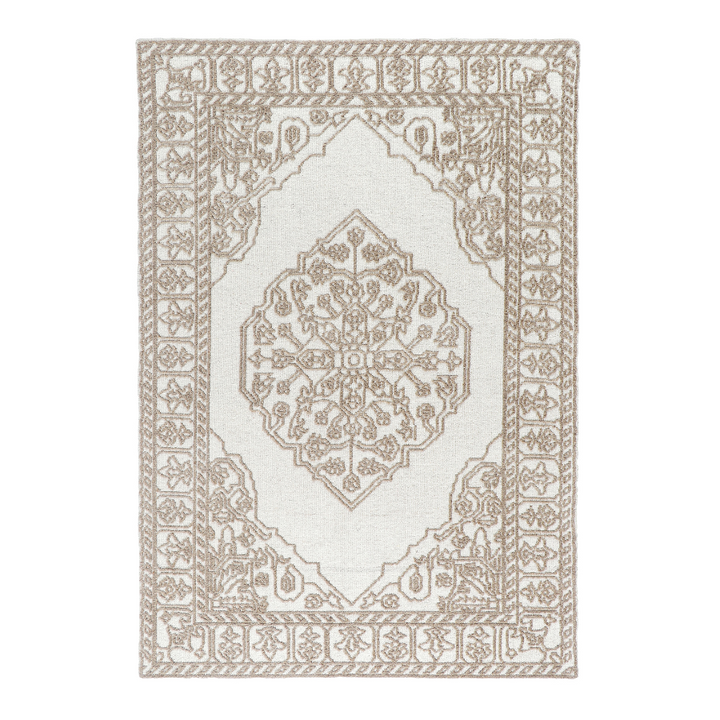 Vidhi Ivory and Beige 100% Wool Rug