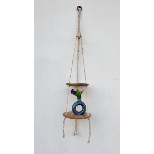 Boho-style 2-tier macrame wall shelf – Lho floating shelf, handmade in Australia