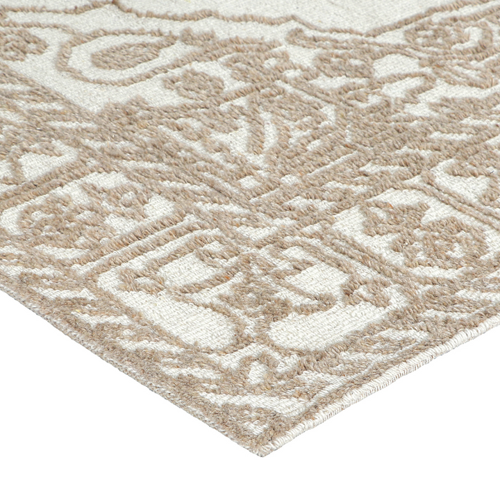 Vidhi Ivory and Beige 100% Wool Rug