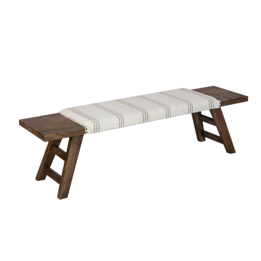 Front view of Landour 150cm bench – wide wood seating with slatted design – buy online in Australia