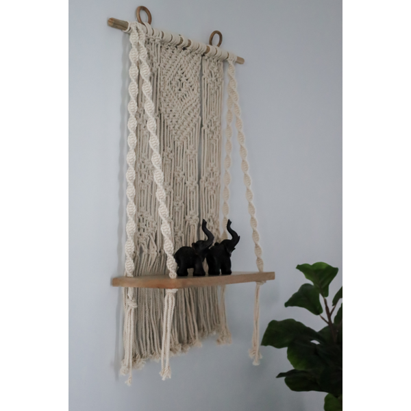 Kibber macrame wall hanging with wooden shelf – Buy online in Australia