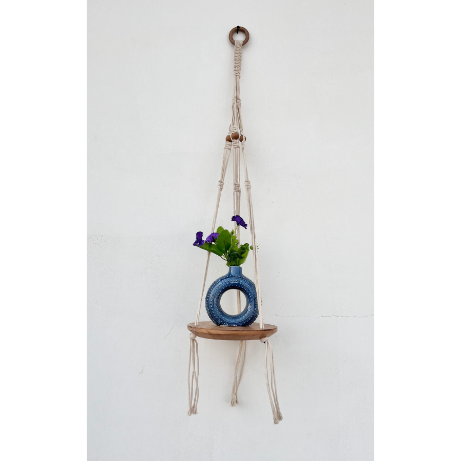 Minimalist macrame hanging shelf – Lho 1-tier floating organiser Australia