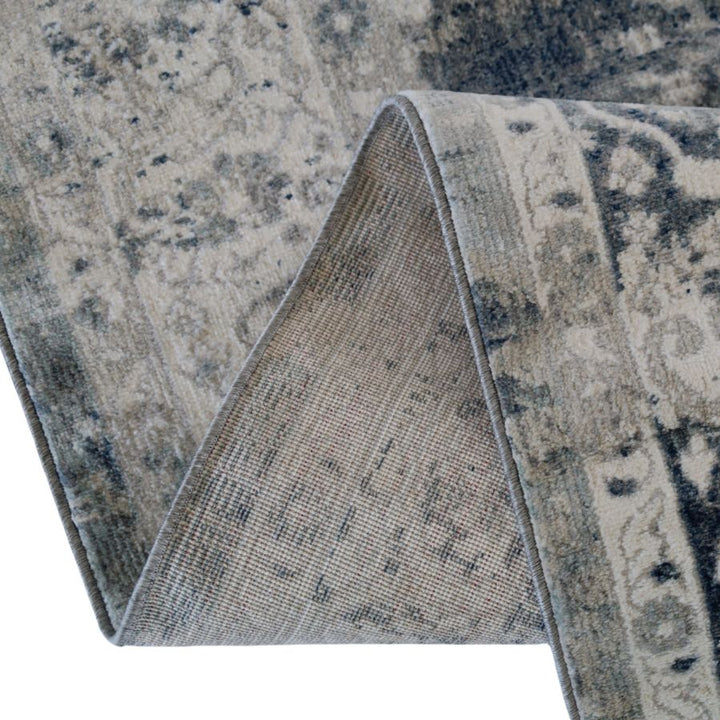 Mangan Navy and White Traditional Distressed Extra Large Rug