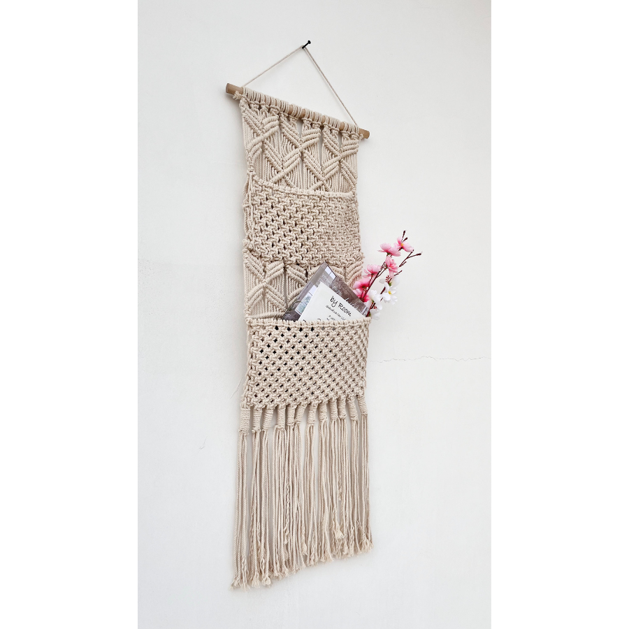 Brong wall organiser in macrame – Dual pouch holder, online Australia