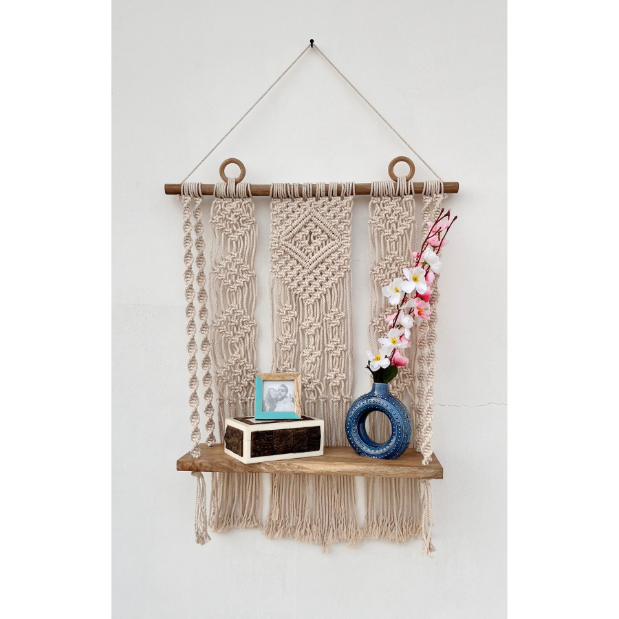 Handmade Kibber macrame and wood shelf – Fab Habitat wall décor, Australia