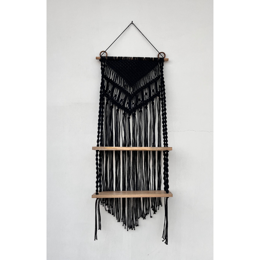 Kalpa handcrafted black macrame shelf – Wall organiser, buy in Australia