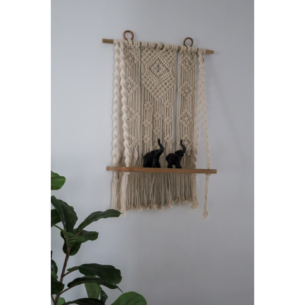 Boho macrame wall décor – Kibber shelf with hanging cotton rope, Australia