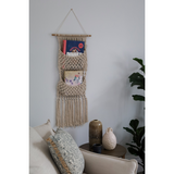 Dual-pocket macrame book organiser – Muland wall hanging storage, Australia