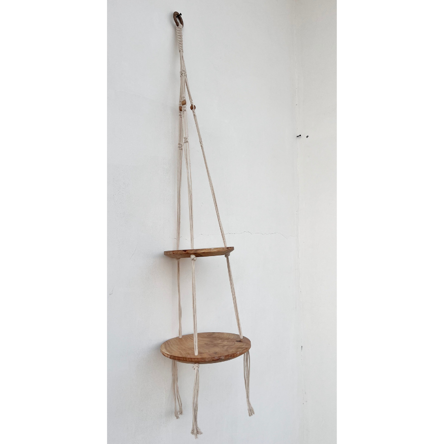 Lho Macramé Hanging Shelf 2-Tier Wooden Floating Shelf