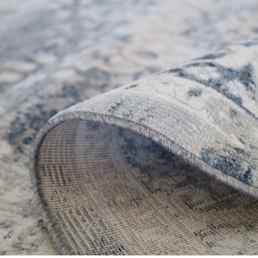 Mangan Navy and White Traditional Distressed Extra Large Rug