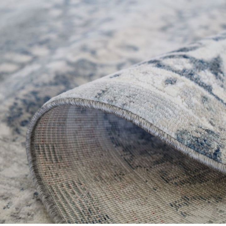 Mangan Navy and White Traditional Distressed Extra Large Rug