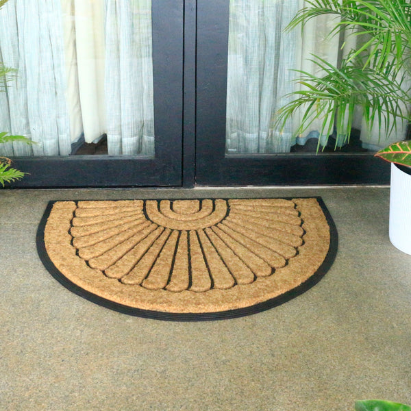 60x90 cm Kochi Decorative Half Round Rubber Bordered Coir Doormat - Fab Habitat , Doormats, 