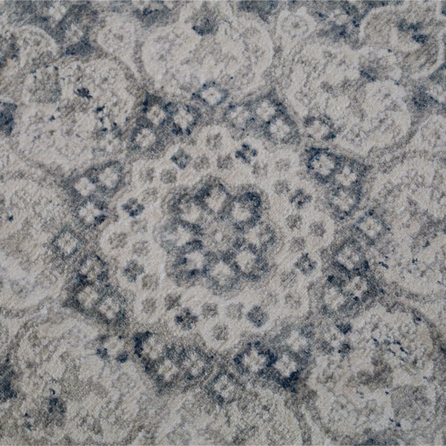 Mangan Navy and White Traditional Distressed Extra Large Rug