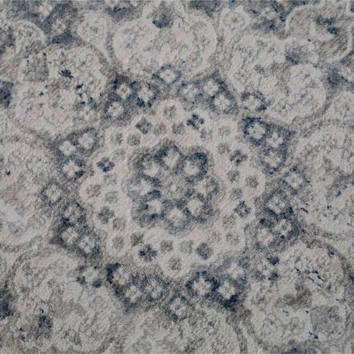 Mangan Navy and White Traditional Distressed Extra Large Rug