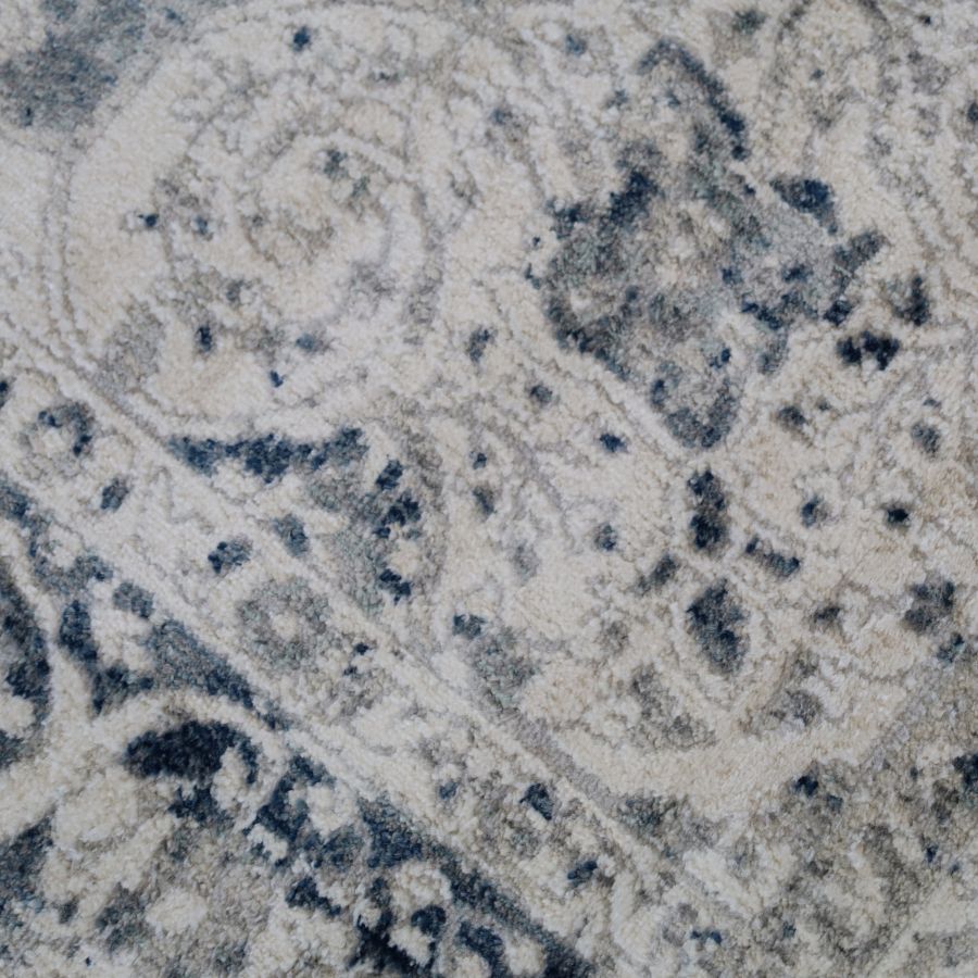 Mangan Navy and White Traditional Distressed Extra Large Rug