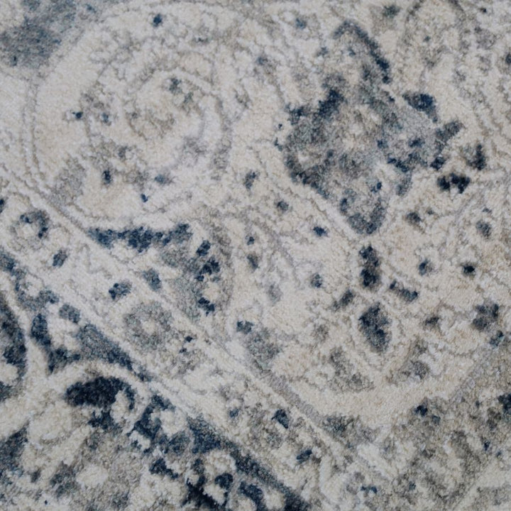 Mangan Navy and White Traditional Distressed Extra Large Rug