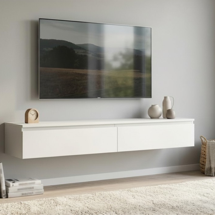 Madison Floating White TV Unit with Storage - 160cm
