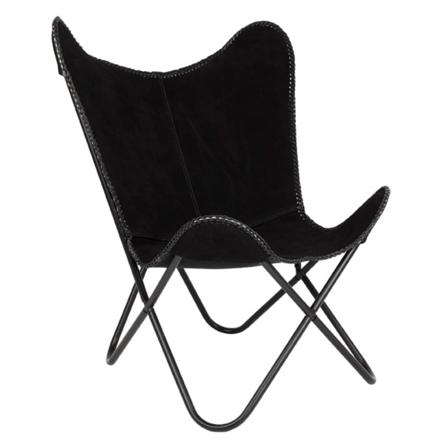 Adonis Suede Genuine Leather Black Butterfly Chair - Fab Habitat , Butterfly Chair, 