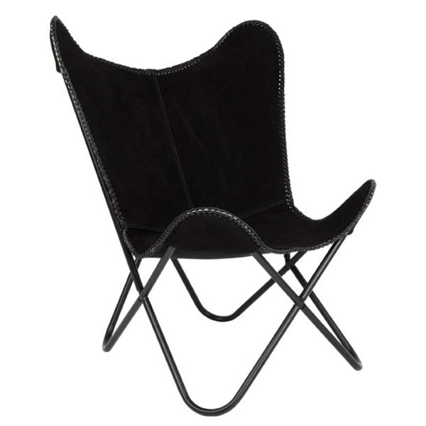 Adonis Suede Genuine Leather Black Butterfly Chair - Fab Habitat , Butterfly Chair, 